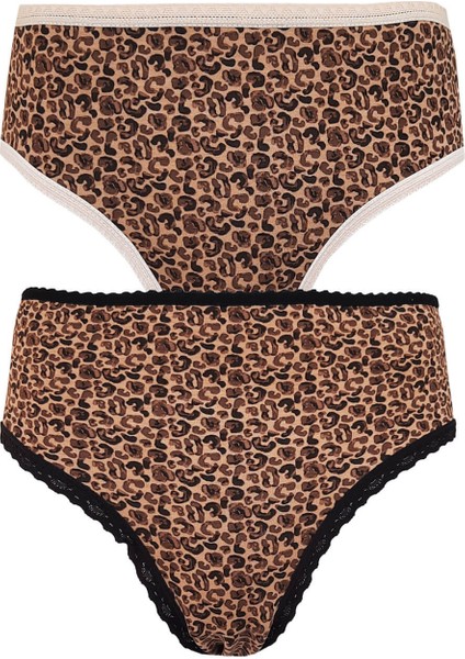 2li Kadın Leopar Bikini Yüksek Bel Ince Lastik Ekonomik