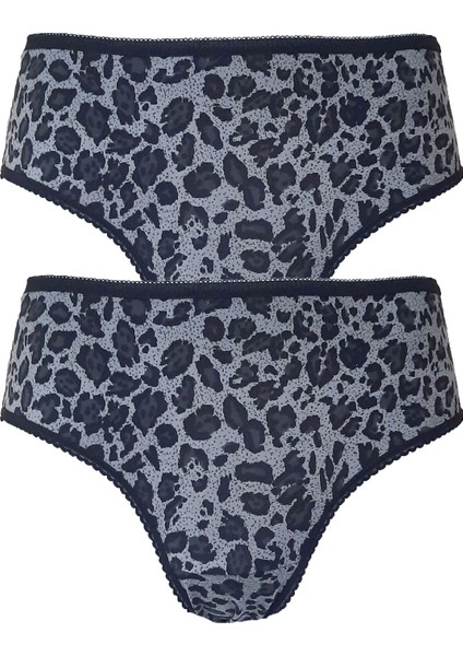 2li Kadın Leopar Bikini Yüksek Bel Ince Lastik Ekonomik