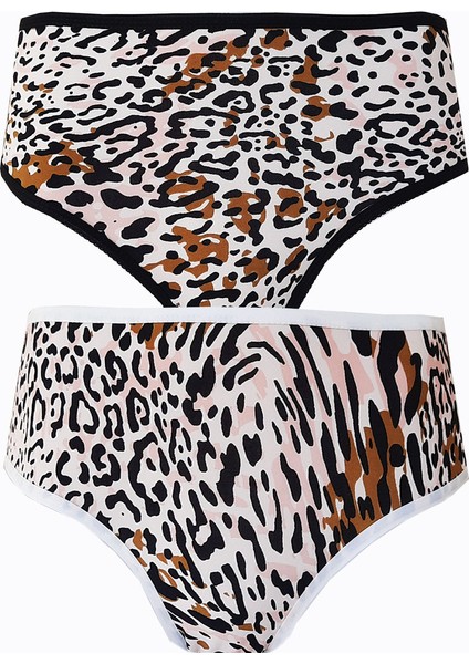 2li Kadın Leopar Bikini Yüksek Bel Ince Lastik Ekonomik