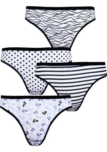 4lü Kadın Pamuklu Geometrik Bikini Külot Iç Çamaşırı Kaliteli Nora