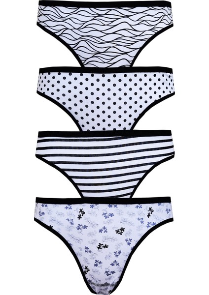 4lü Kadın Pamuklu Geometrik Bikini Külot Iç Çamaşırı Kaliteli Nora fiyatları