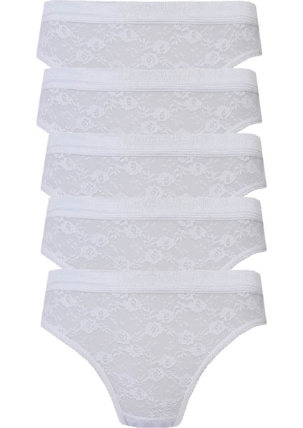 5li Kadın Dantelli Bikini Külot Pamuklu Arkası Düz