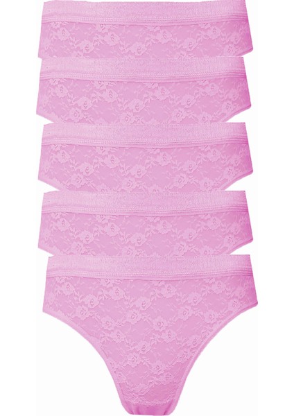 5li Kadın Dantelli Bikini Külot Pamuklu Arkası Düz