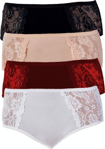 4lü Kadın Yanları Dantelli Bato Yüksekbel Külot Büyük Beden