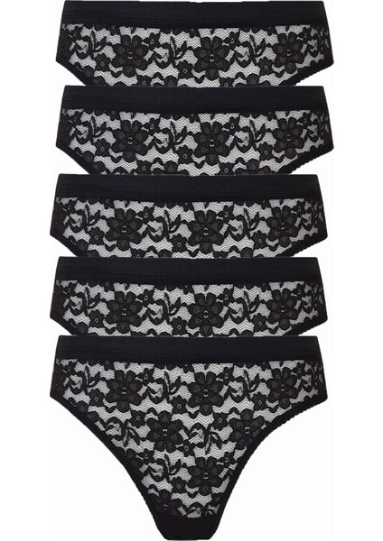 5li Kadın Dantelli Bikini Külot Pamuklu Arkası Düz