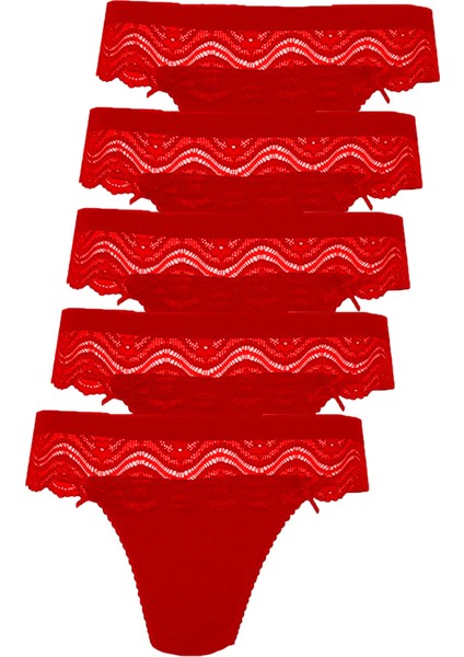 5li Kadın Dantelli Bikini Külot Pamuklu Arkası Düz Kaliteli Fnd