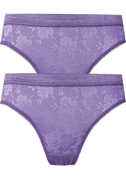 2li Kadın Önü Dantelli Bikini Parlak Lastik Ekonomik Yumuşak