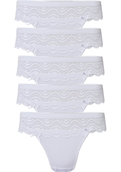 5li Kadın Dantelli Bikini Külot Pamuklu Arkası Düz Kaliteli Fnd