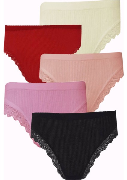 5li Kadın Kaşkorse Dantelli Bikini Bayan Külot Pamuklu Renkli
