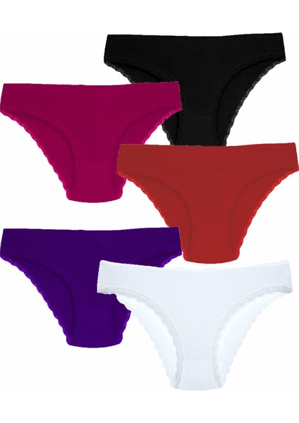 5li Kadın Pamuklu Bikini Külot Iç Çamaşırı Paça Dantelli Kaliteli