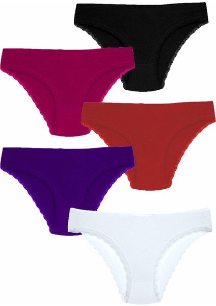 5li Kadın Pamuklu Bikini Külot Iç Çamaşırı Paça Dantelli Kaliteli fiyatları