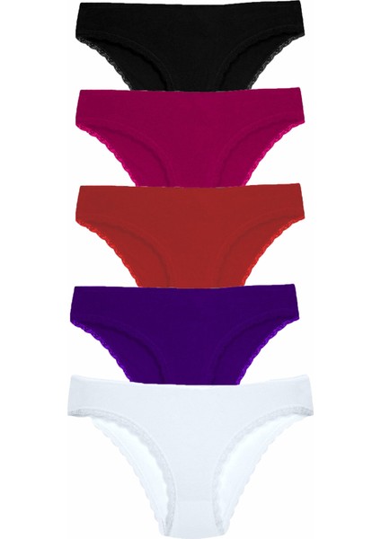 5li Kadın Pamuklu Bikini Külot Iç Çamaşırı Paça Dantelli Kaliteli modelleri