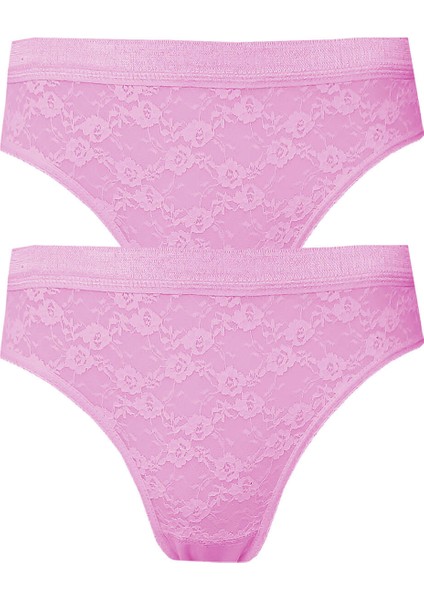 2li Kadın Önü Dantelli Bikini Parlak Lastik Ekonomik Yumuşak