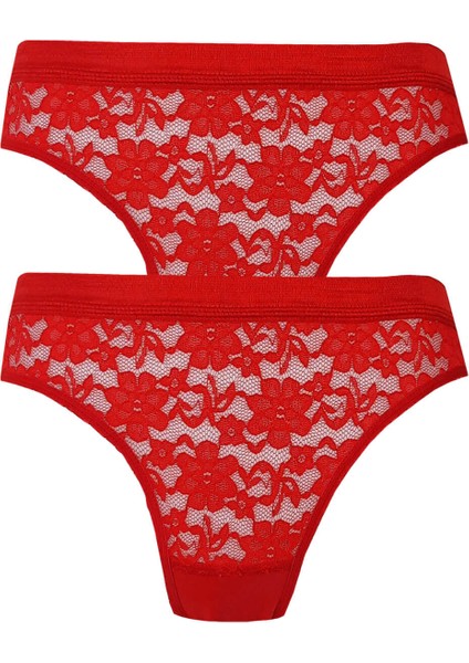 2li Kadın Önü Dantelli Bikini Parlak Lastik Ekonomik Yumuşak