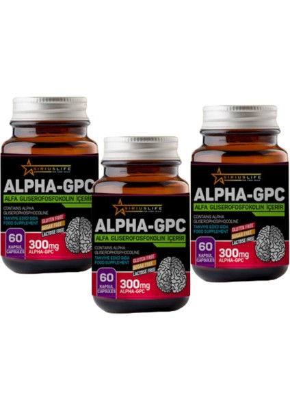 Sirius Life Sirius Alpha Gpc Gliseril Fosforilkolin 300 Mg 60 Kapsül 3 Adet (Hafıza Güçlendirme)