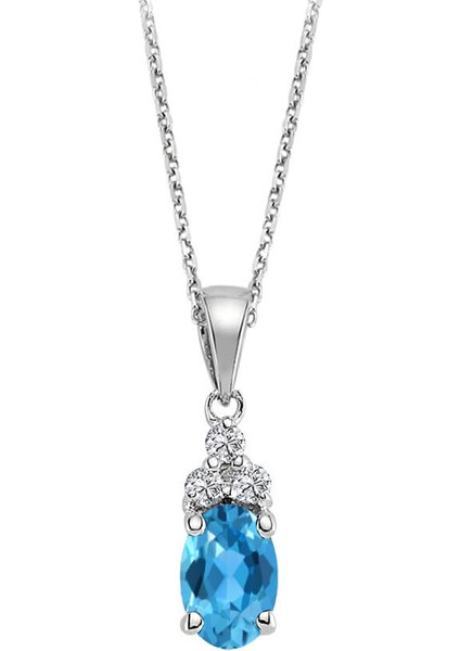 Pırlanta ve Oval Mavi Topaz Taşlı Kolye 0417P0058