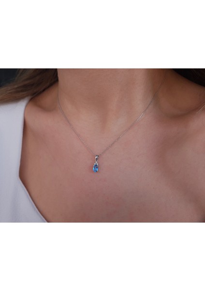 Pırlanta ve Oval Mavi Topaz Taşlı Kolye 0417P0058 fiyatları