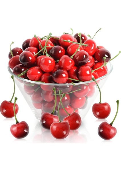 100 Adet Yapay Kiraz 50 Adet Kırmızı Kiraz+50 Adet Kırmızı Siyah Kiraz ile Süslenmiş (Yurt Dışından)