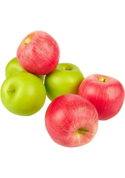 6 Adet Yapay Meyve Modeli Elma Ev Mutfak Parti Dekorasyon Kırmızı ve Yeşil (Yurt Dışından)