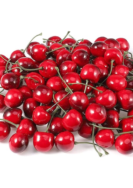 100 Paket Yapay Kırmızı Kiraz Yapay Meyve Simülasyon Modeli Kırmızı Zemin Siyah (Yurt Dışından)