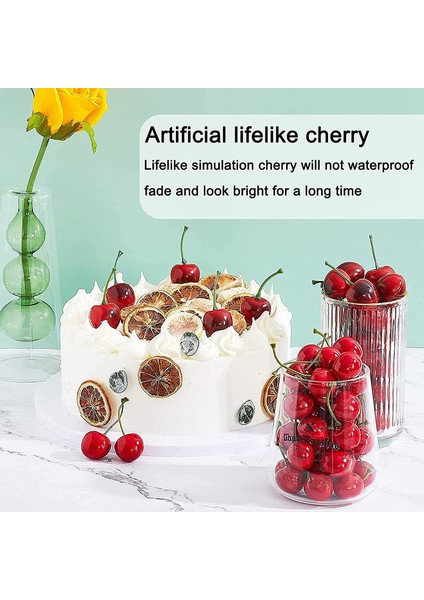 100 Paket Yapay Kırmızı Kiraz Yapay Meyve Simülasyon Modeli Kırmızı Zemin Siyah (Yurt Dışından) modelleri