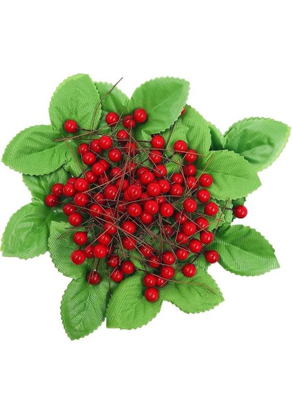 10 Adet Yapay Kırmızı Holly Karpuzu ile 10 Adet Yeşil Yapraklar Garlands Noel Süsler Diy Ev Dekoru (Yurt Dışından)