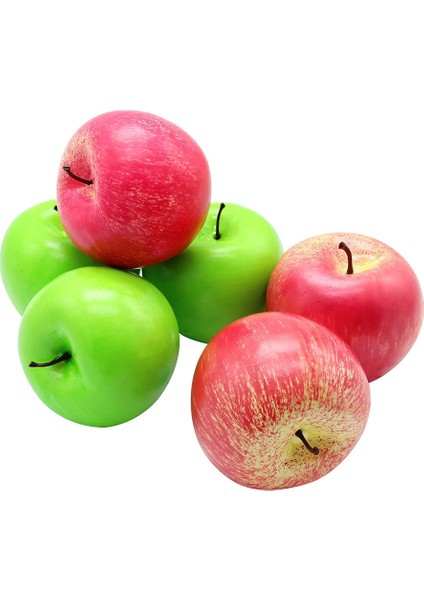 6 Adet Yapay Meyve Elmalar Natürmort Tablolar Için Plastik Elmalar Vitrin Dekorasyonu Mutfak Dekoru Kırmızı + Yeşil 8.5cm (Yurt Dışından)