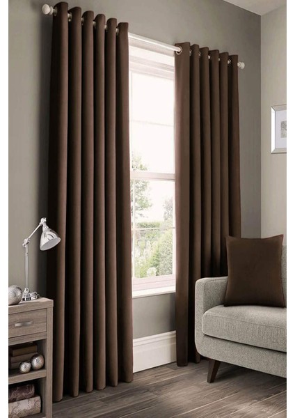 Kahverengi Kahve Renk Rustik Perde Kuşgözü Halkalı Boru Perdesi Halka Dekoring Perde fiyatları