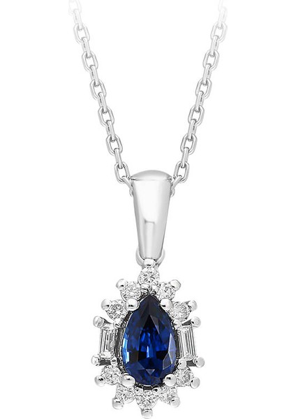 Baget Pırlanta ve Damla Safir Taşlı Modern Kolye 0417P0061
