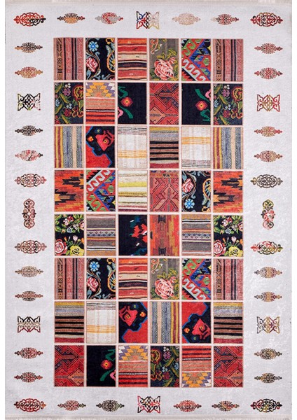 Alberta Beyaz Patchwork Dijital Baskı Halı