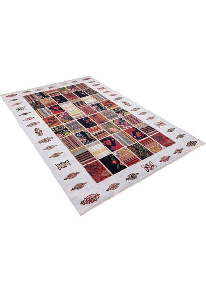 Alberta Beyaz Patchwork Dijital Baskı Halı