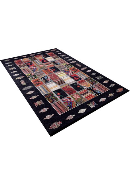 Calgary Siyah Patchwork Yuvarlak Dijital Baskı Halı