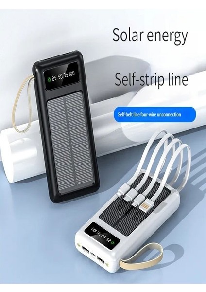 Çelik Work 30000mah Güneş Enerjili 2USB MİKRO Lightning ıPhone Type-c Kablolu Powerbank Taşınabilir Batarya