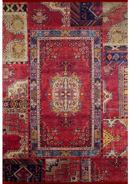 Ferrysburg Kırmızı Patchwork Dijital Baskı Halı