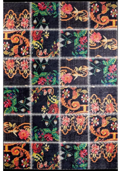 Grandhaven Siyah Patchwork Dijital Baskı Halı