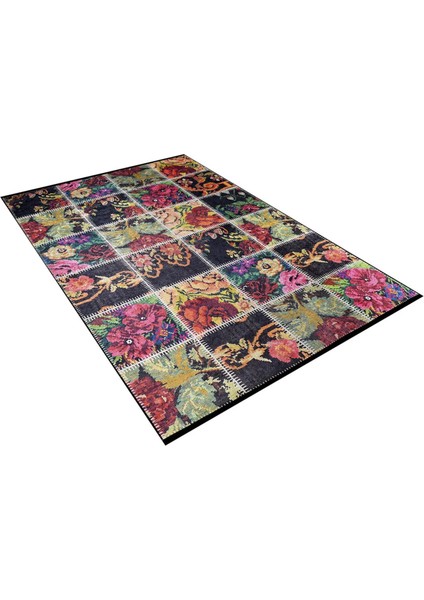 Holland Siyah Patchwork Dijital Baskı Halı