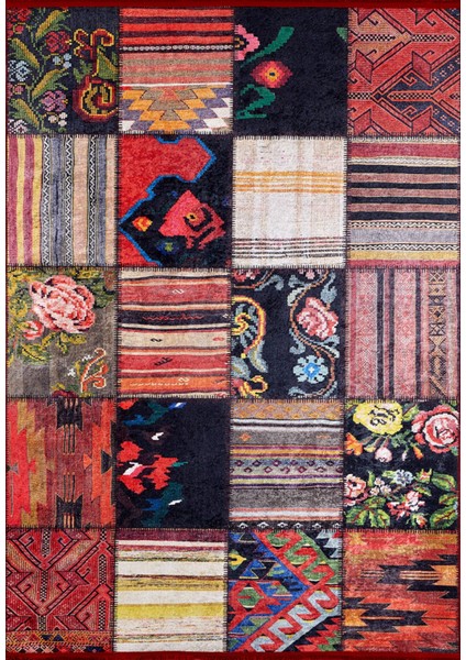 Coopersville Turuncu Patchwork Dijital Baskı Halı