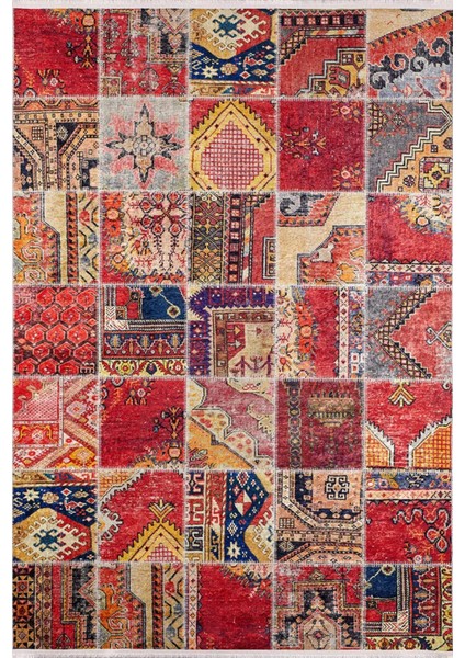 Hudsonville Kırmızı Patchwork Dijital Baskı Halı