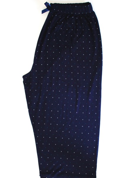 Büyük Beden Pijama Altı Kapri Modal Kumaş Modern Kaliteli Estetik Lacivert Desenli