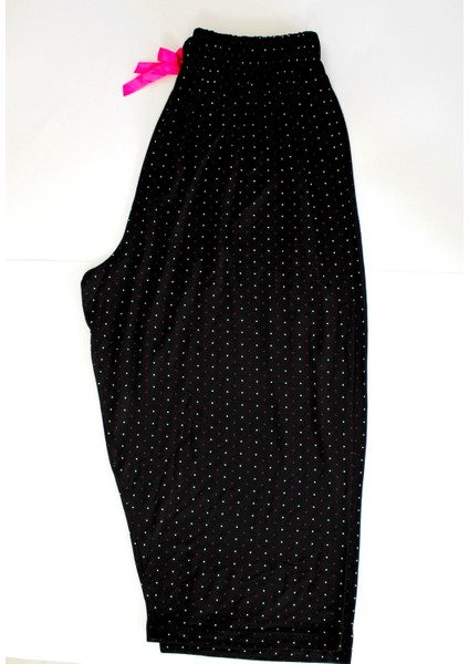 Büyük Beden Puantiyeli Pijama Altı Kapri Modal Kumaş Modern Kaliteli Estetik Siyah fiyatları