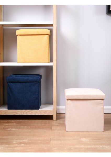 Süet Kumaş Puf Fonksiyonlu Saklama Kutusu 33CM - Sarı fiyatları