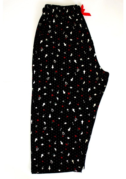 Büyük Beden Pijama Altı Kapri Modal Kumaş Modern Kaliteli Estetik Siyah Desenli