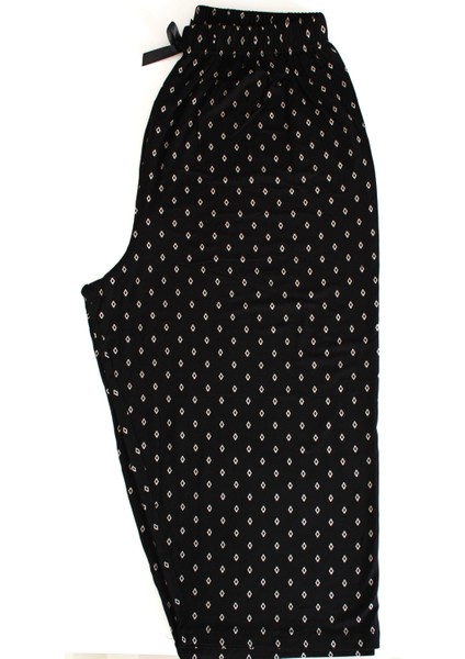 Büyük Beden Pijama Altı Kapri Modal Kumaş Modern Kaliteli Estetik Siyah Baklava Desenli