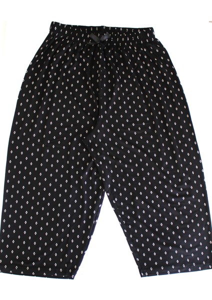 Büyük Beden Pijama Altı Kapri Modal Kumaş Modern Kaliteli Estetik Siyah Baklava Desenli