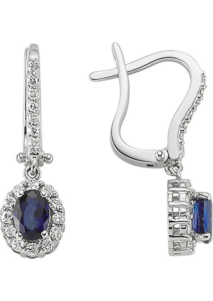 Pırlanta ve Oval Safir Taşlı Küpe 0417E0009