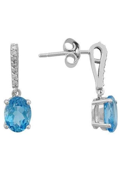 Pırlanta ve Oval Mavi Topaz Taşlı Küpe 0417E0010