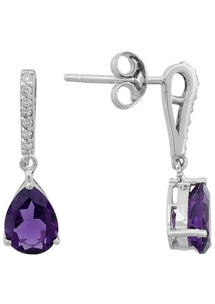 Pırlanta ve Damla Ametist Taşlı Küpe 0417E0011