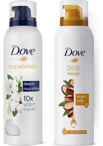 Köpük Duş Jeli Argan Yağı 200 ml x1 + Dove Duş Köpüğü Depply Nourishing 200 ml x1