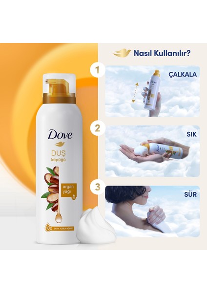 Köpük Duş Jeli Argan Yağı 200 ml x1 + Dove Duş Köpüğü Depply Nourishing 200 ml x1