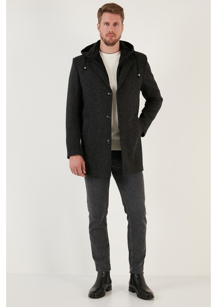 Çıkarılabilir Kapüşonlu Kırçıllı Slim Fit Kaşe Kaban Erkek KABAN 5841013 modelleri